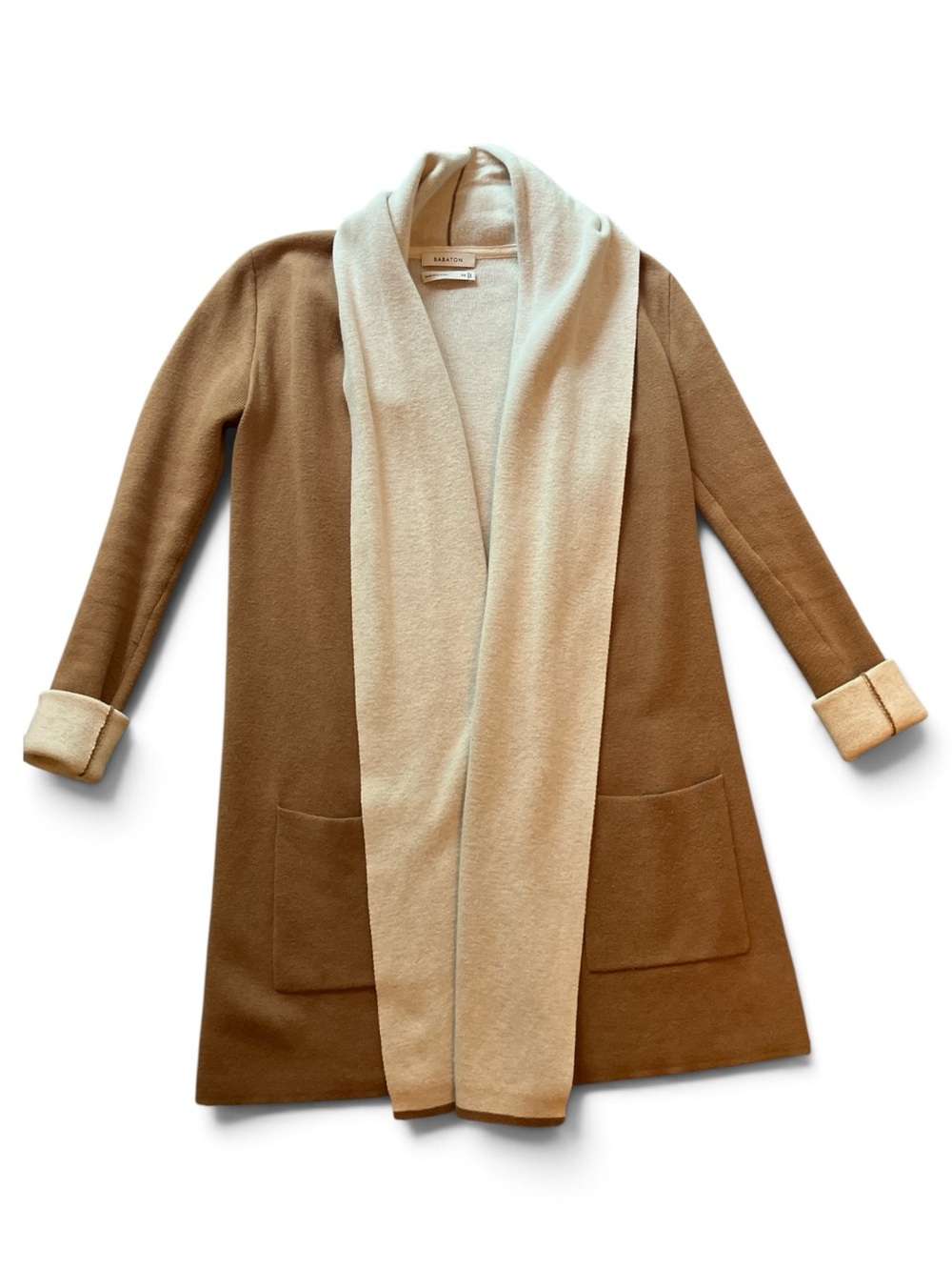 Babaton Reversible Camel and Cream Shawl Collar Cardigan